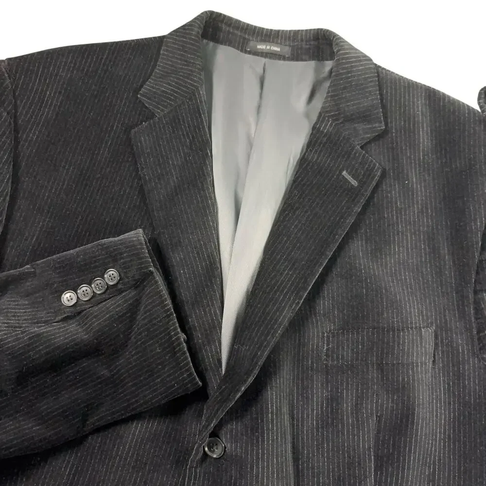 Calvin Klein Black Velvet Blazer Mens 48L Sport Jacket Coat Striped Velour